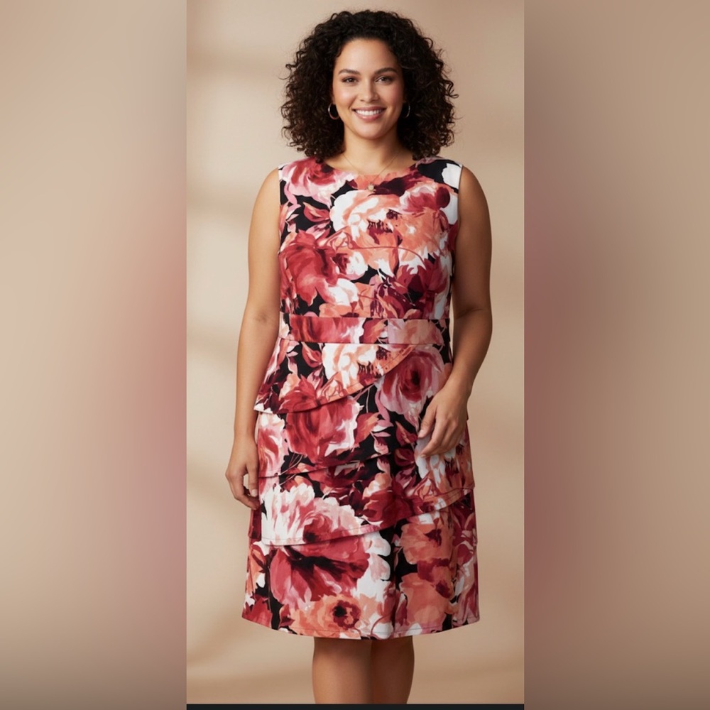 Signature Sabrina Sleeveless Floral Midi Dress Women’s Plus Size 22W